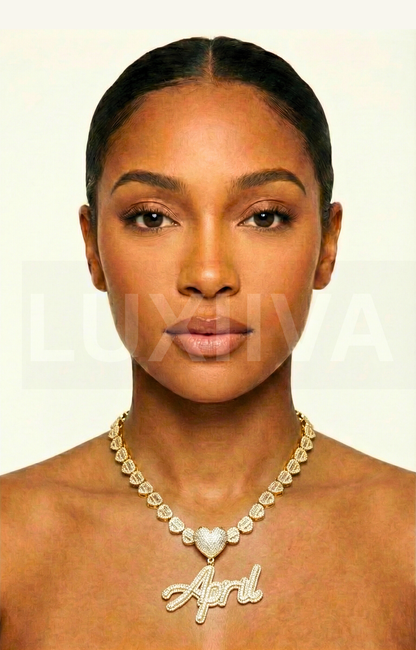 LUXIIVA® FROSTED ICED OUT CUSTOM NAME PENDANT - HEART HOOK