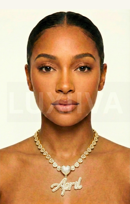 LUXIIVA® FROSTED ICED OUT CUSTOM NAME PENDANT - HEART HOOK