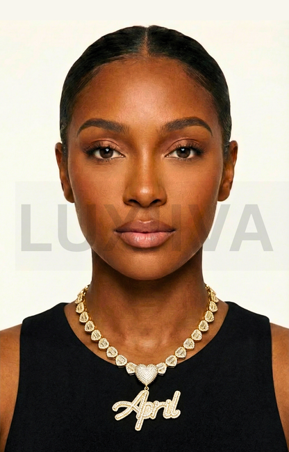 LUXIIVA® FROSTED ICED OUT CUSTOM NAME PENDANT - HEART HOOK