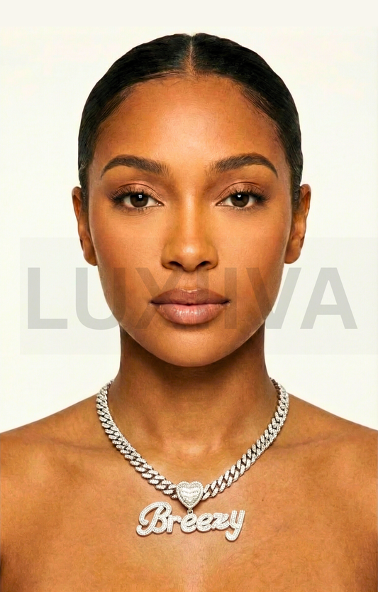 LUXIIVA® CURSIVE FONT ICED OUT-BAGUETTE CUSTOM NAME PENDANT