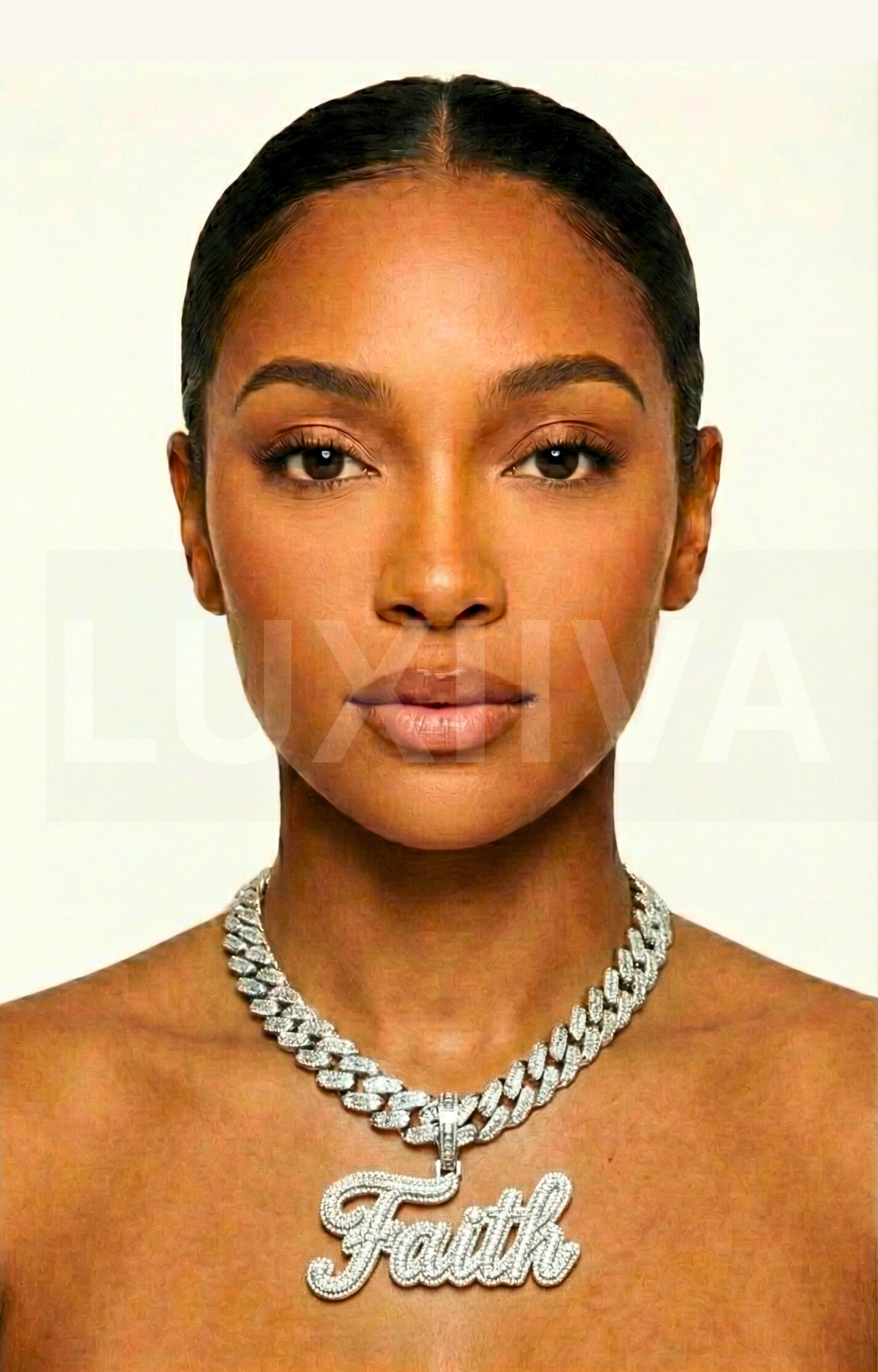 LUXIIVA Kelly Diamond Name Necklace - front view of CZ diamond necklace