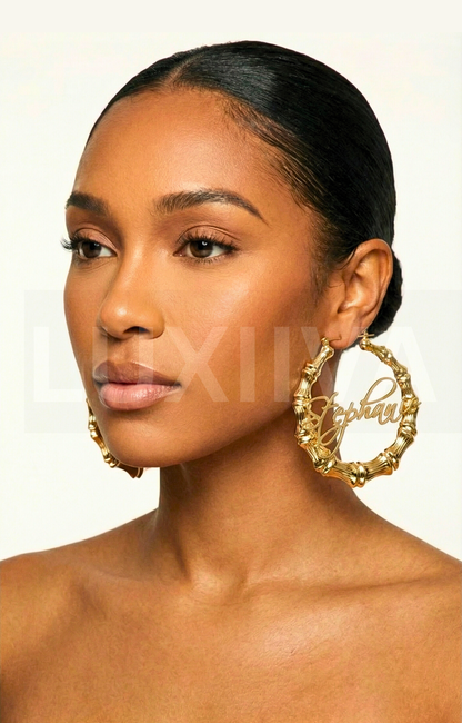 LUXIIVA Bamboo Hoops Earrings - front view of earrings