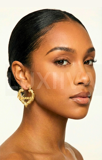 LUXIIVA Custom Heart Bamboo Earrings - front view of earrings