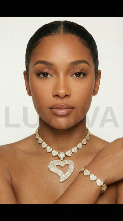 LUXIIVA® 3 PCS HOLLOW HEART NECKLACE AND BRACELET MATCHING SET(Ready to Ship)