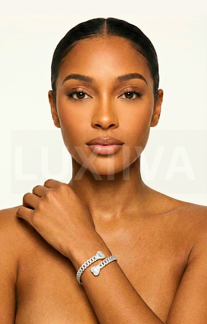 LUXIIVA Open Heart Cuban Bracelet - front view of Cuban link bracelet