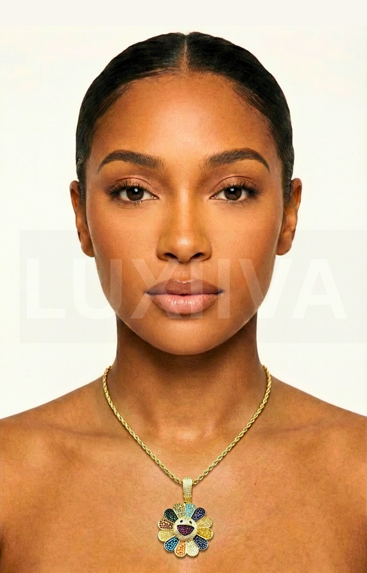 LUXIIVA® SUNFLOWER COLORFUL PETAL SMILEY FACE NECKLACE (Ready to Ship)