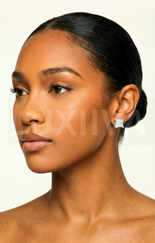 LUXIIVA® 925 STERLING SILVER SQUARE SCREW EARRINGS (Ready to Ship)