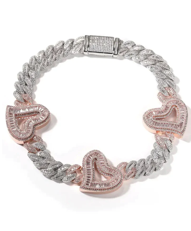 LUXIIVA® ZAZA TRIO  HEARTS NECKLACE(Ready to Ship)