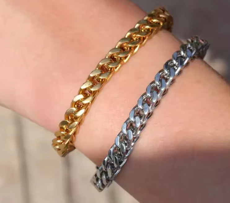 LUXIIVA Stainless Steel Cuban Bracelet - close-up detail showing Cuban link craftsmanship
