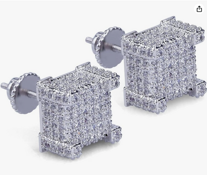 925 STERLING SILVER SQUARE SCREW EARRINGS(Ready to Ship)