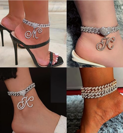 CUBAN CHAIN CURSIVE INITIAL ANKLET(Ready to Ship)