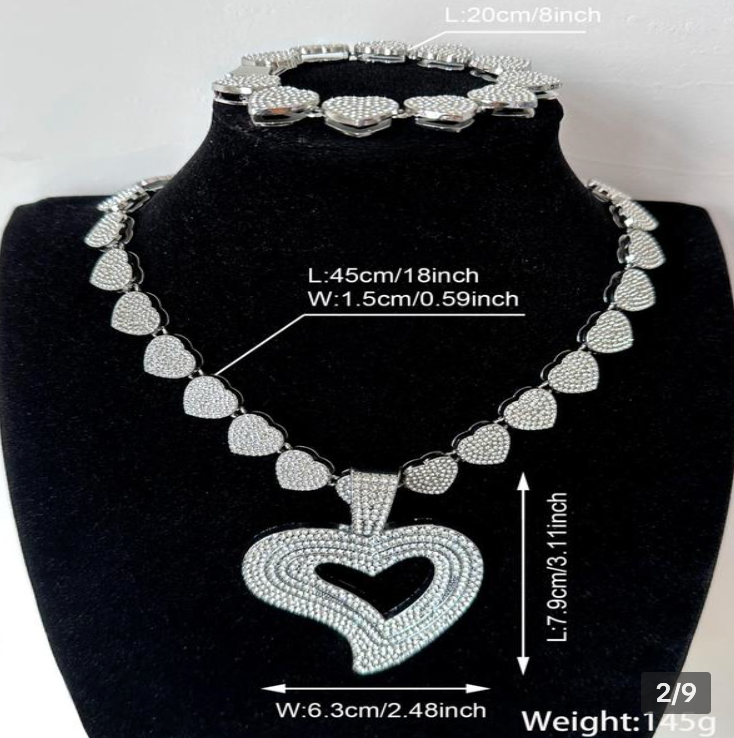 3 PCS  HOLLOW HEART NECKLACE AND BRACELET MATCHING SET(Ready to Ship)