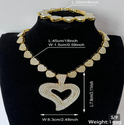 3 PCS  HOLLOW HEART NECKLACE AND BRACELET MATCHING SET(Ready to Ship)