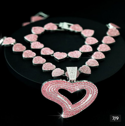 3 PCS  HOLLOW HEART NECKLACE AND BRACELET MATCHING SET(Ready to Ship)