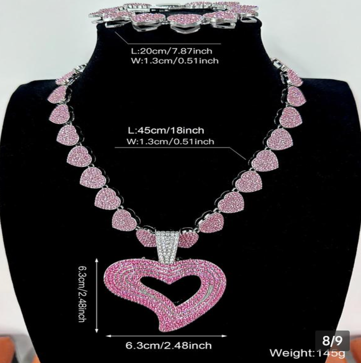 3 PCS  HOLLOW HEART NECKLACE AND BRACELET MATCHING SET(Ready to Ship)