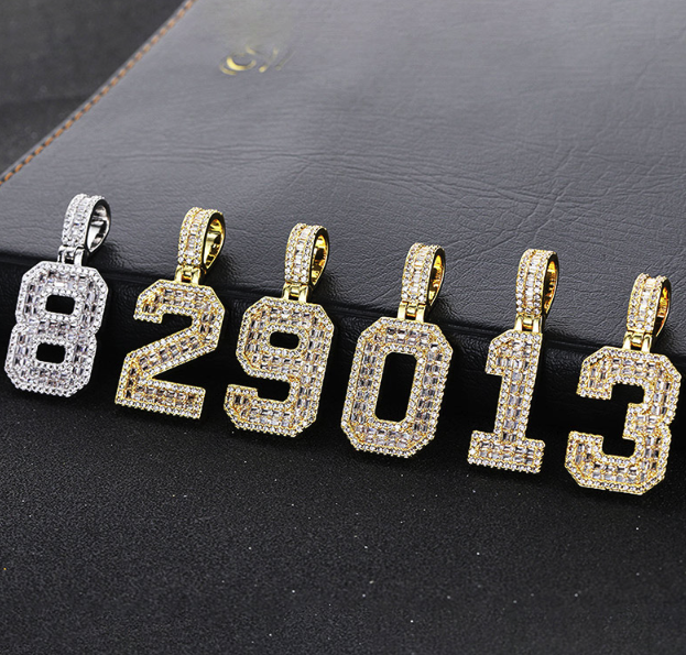 LUXIIVA® CUSTOM ICED NUMBER BAGUETTE  NECKLACE