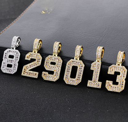 LUXIIVA® CUSTOM ICED NUMBER BAGUETTE  NECKLACE