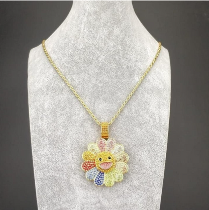Sunflower Colorful Petal Smiley Face Necklace