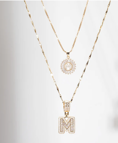 2 PCS 14K DIAMOND LETTER INITIAL NECKLACE SET(Ready to Ship)