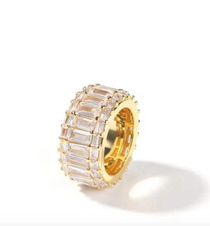 LUXIIVA® THREE LAYER EMERALD CUBIC RING