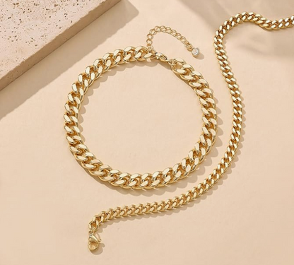 LUXIIVA® 2 PCS 14K GOLD CUBAN ANKLET SET (Ready to Ship)-$11.5/Count