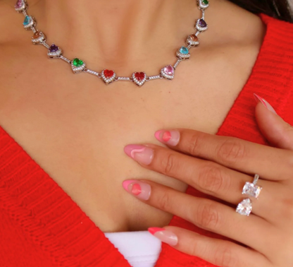 LUXIIVA®  HEART GEMSTONE TENNIS NECKLACE(Ready to Ship)