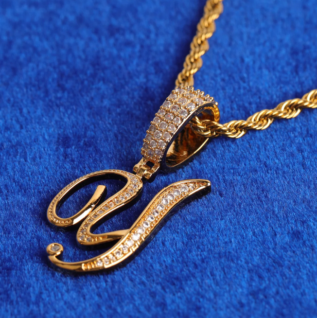LUXIIVA® WOMEN INITIAL CURSIVE HIP HOP PENDANT(Ready to Ship)