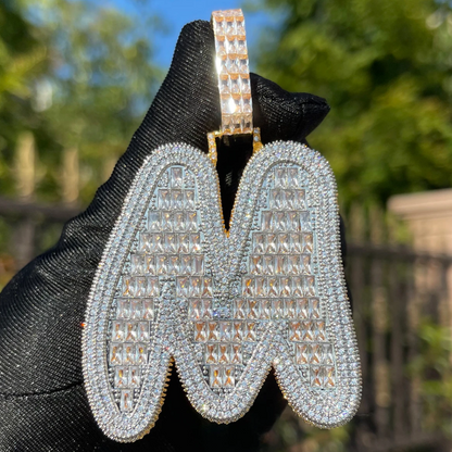 LUXIIVA® BAGUETTE INITIAL CURSIVE ICED OUT PENDANT(Ready to Ship)