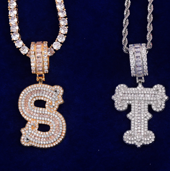 LUXIIVA® INITIAL SINGLE ICED OUT FROZEN PENDANT(Ready to Ship)