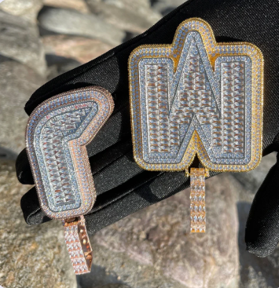 LUXIIVA®  INITIAL ICED OUT BAGUETTE PENDANT(Ready to Ship)