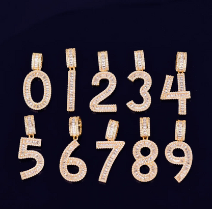 LUXIIVA® ICED OUT BAGUETTE NUMBER PENDANT(Ready to Ship)