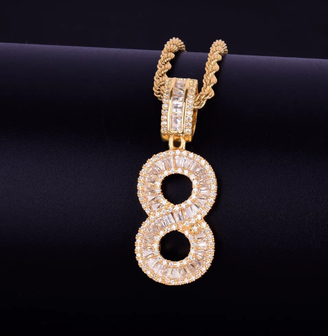 LUXIIVA® ICED OUT BAGUETTE NUMBER PENDANT(Ready to Ship)