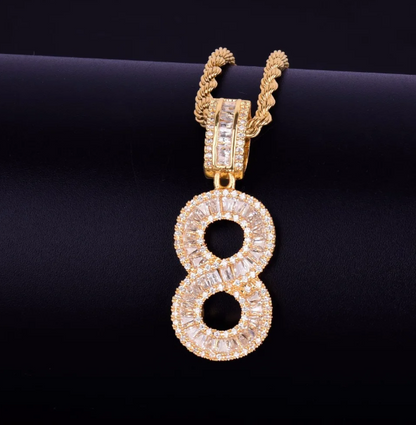 LUXIIVA® ICED OUT BAGUETTE NUMBER PENDANT(Ready to Ship)