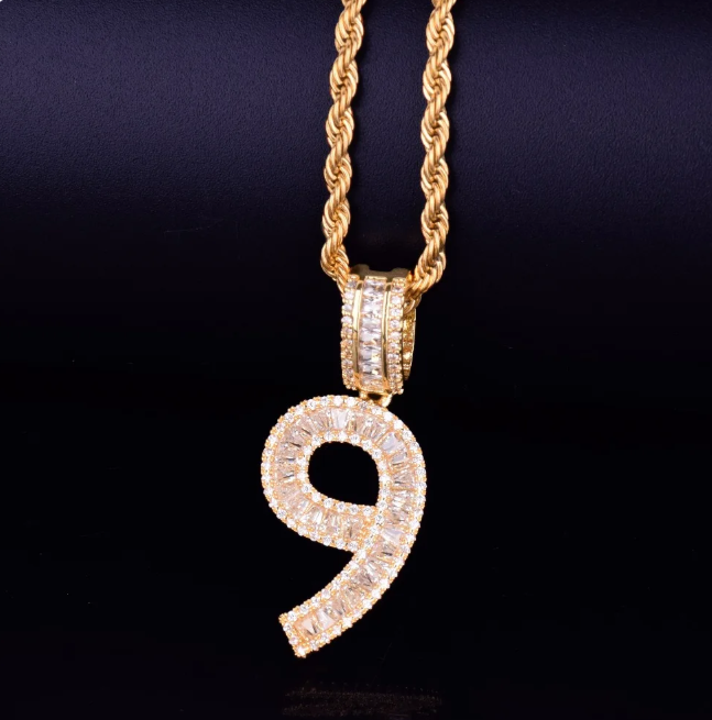 LUXIIVA® ICED OUT BAGUETTE NUMBER PENDANT(Ready to Ship)