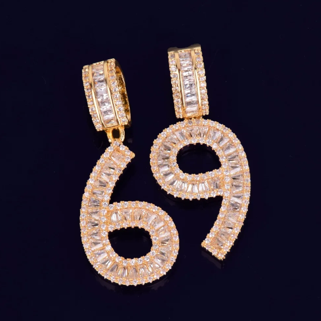 LUXIIVA® ICED OUT BAGUETTE NUMBER PENDANT(Ready to Ship)