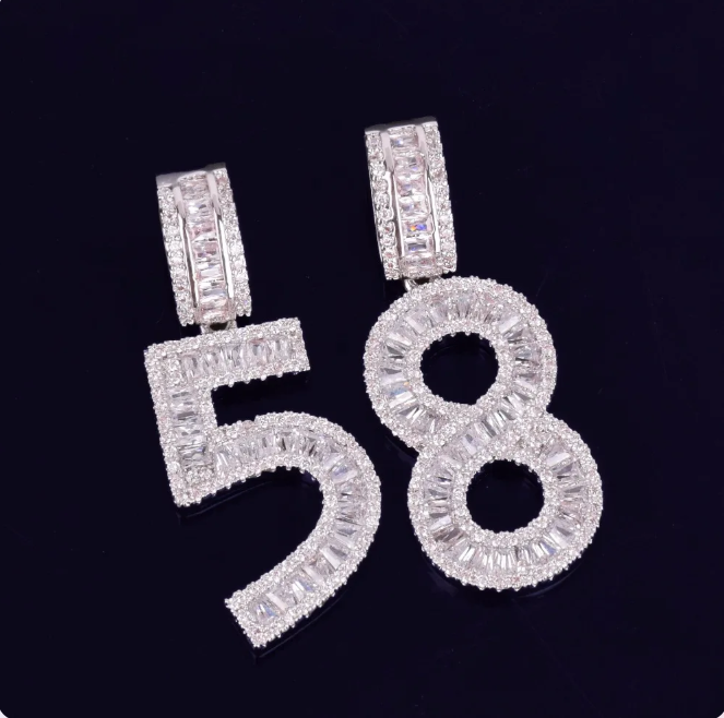 LUXIIVA® ICED OUT BAGUETTE NUMBER PENDANT(Ready to Ship)