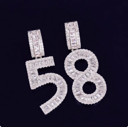 LUXIIVA® ICED OUT BAGUETTE NUMBER PENDANT(Ready to Ship)