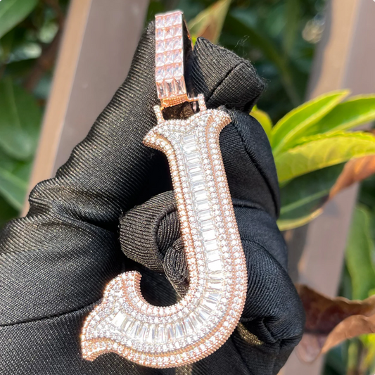 LUXIIVA® INITIAL ICED OUT BAGUETTE PENDANT(Ready to Ship)