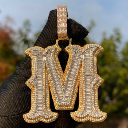 LUXIIVA® INITIAL ICED OUT BAGUETTE PENDANT(Ready to Ship)
