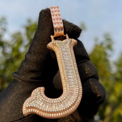 LUXIIVA® INITIAL ICED OUT BAGUETTE PENDANT(Ready to Ship)