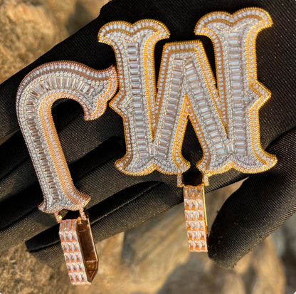 LUXIIVA® INITIAL ICED OUT BAGUETTE PENDANT(Ready to Ship)
