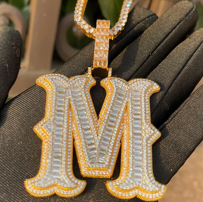 LUXIIVA® INITIAL ICED OUT BAGUETTE PENDANT(Ready to Ship)