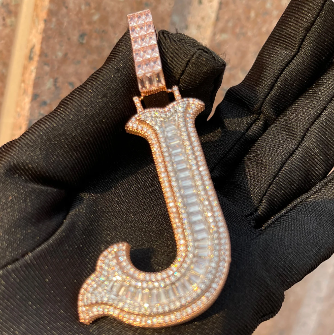LUXIIVA® INITIAL ICED OUT BAGUETTE PENDANT(Ready to Ship)