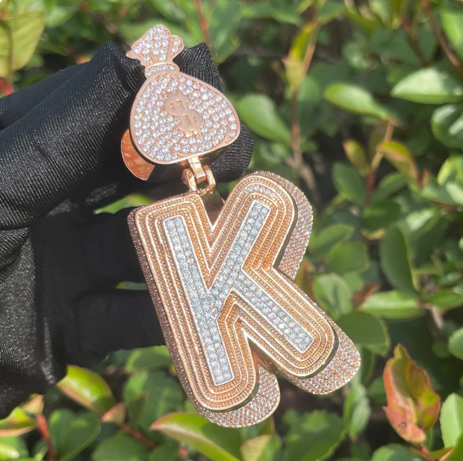 LUXIIVA® ICED OUT INITIAL MONEY BAG BAIL PENDANT(Ready to Ship)