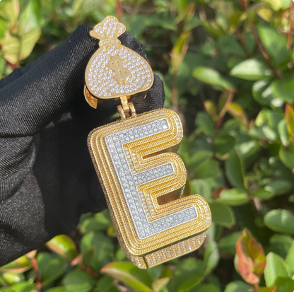 LUXIIVA® ICED OUT INITIAL MONEY BAG BAIL PENDANT(Ready to Ship)