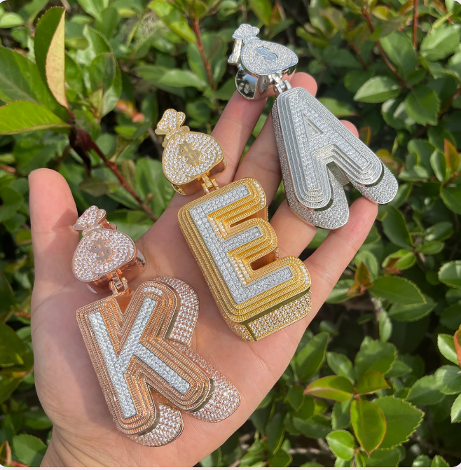 LUXIIVA® ICED OUT INITIAL MONEY BAG BAIL PENDANT(Ready to Ship)