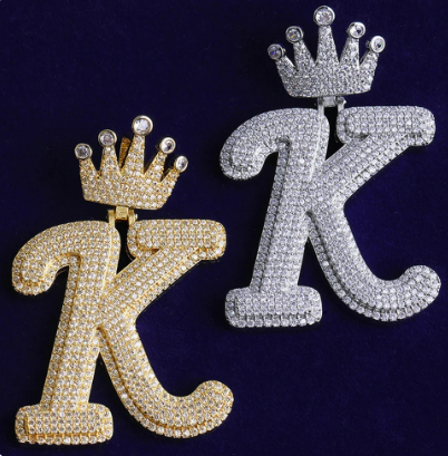 LUXIIVA® ICED OUT INITIAL LETTER K CROWN BAIL(Ready to Ship)