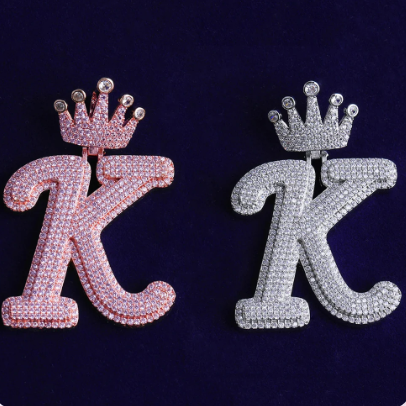LUXIIVA® ICED OUT INITIAL LETTER K CROWN BAIL(Ready to Ship)