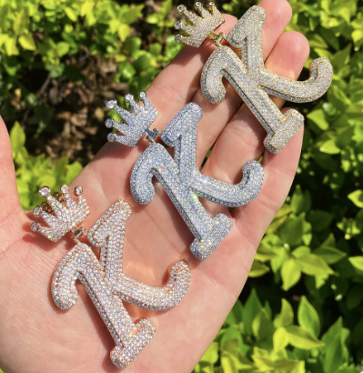 LUXIIVA® ICED OUT INITIAL LETTER K CROWN BAIL(Ready to Ship)