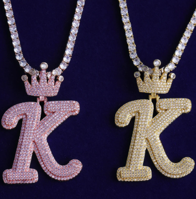 LUXIIVA® ICED OUT INITIAL LETTER K CROWN BAIL(Ready to Ship)